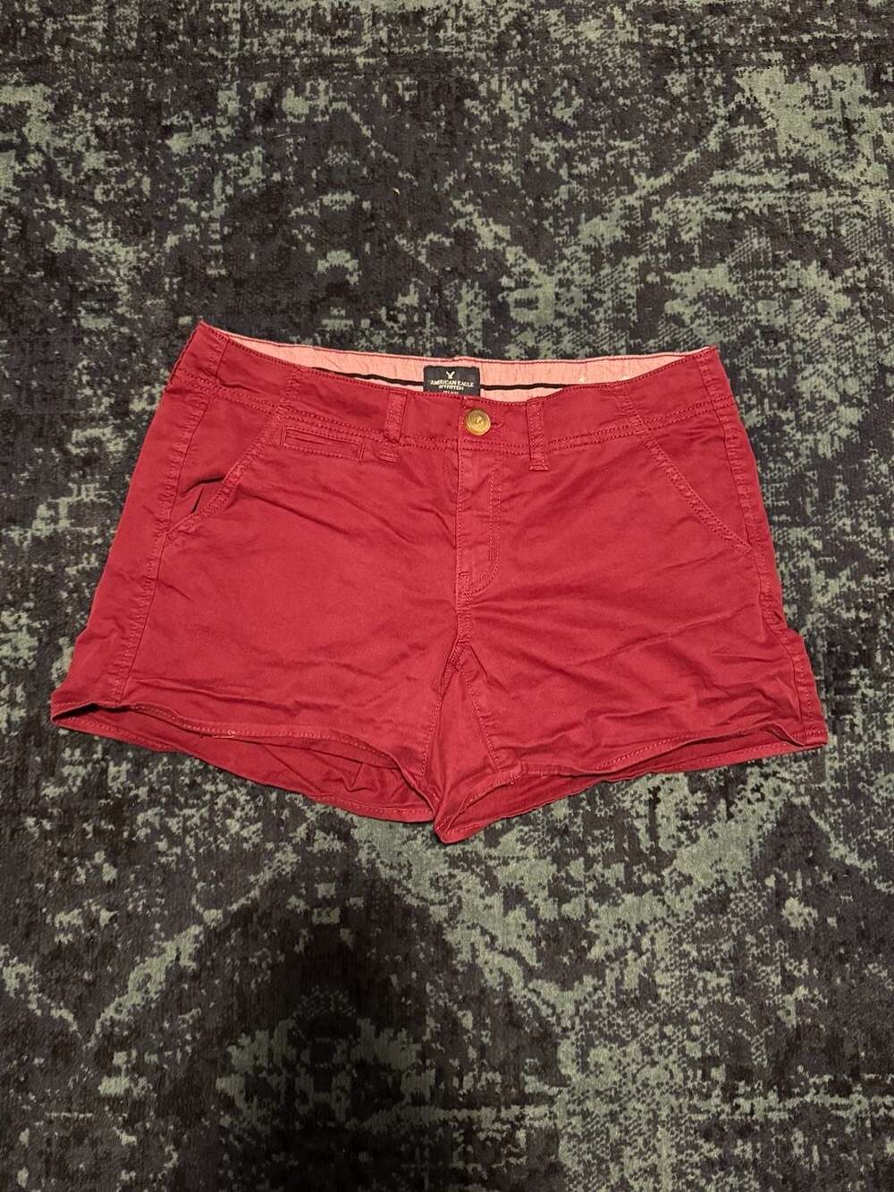 American Eagle Outfitters Women's Maroon Red Stretch Chino Shortie Shorts